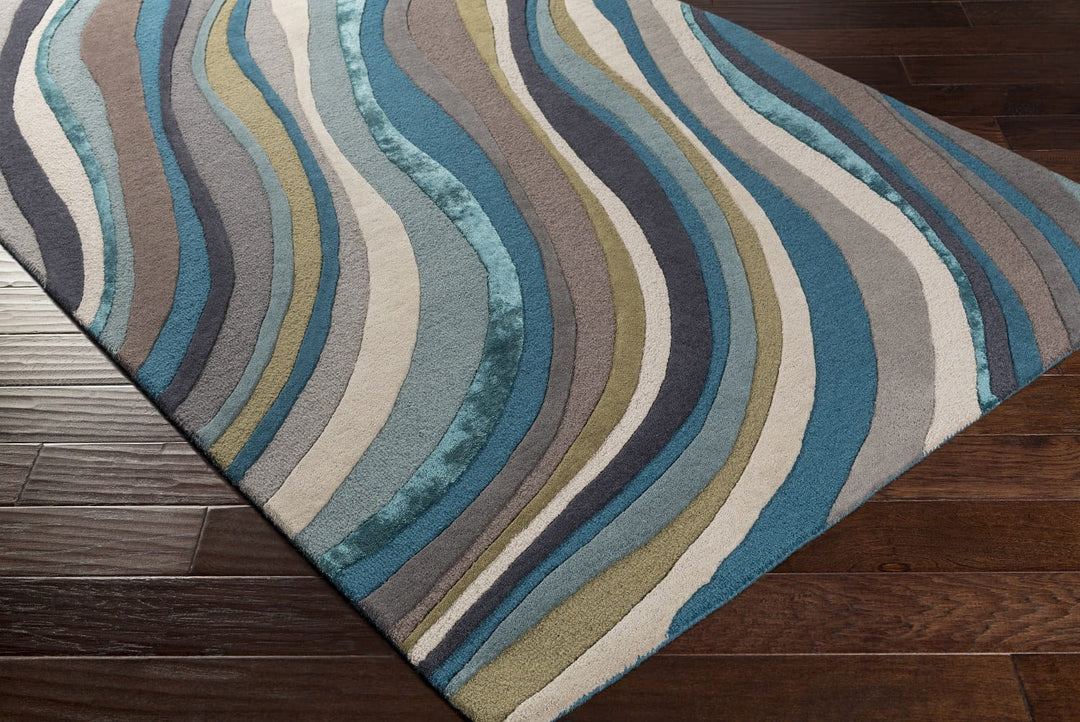 WAVES WOOL + VISCOSE RUG: TEAL, TAUPE