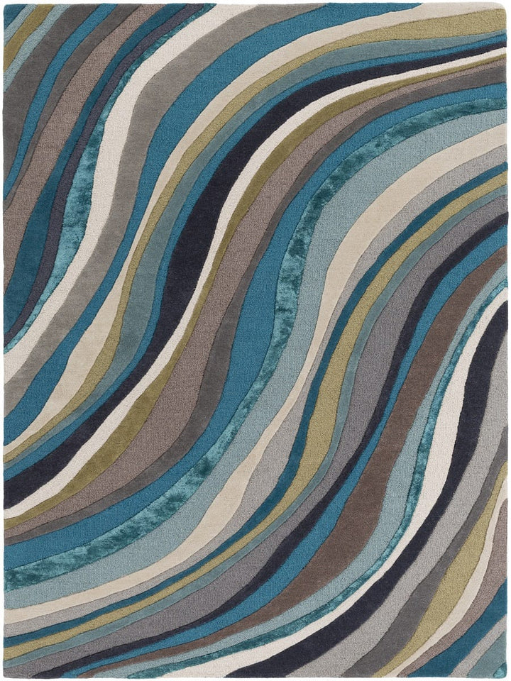 WAVES WOOL + VISCOSE RUG: TEAL, TAUPE