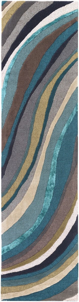 WAVES WOOL + VISCOSE RUG: TEAL, TAUPE