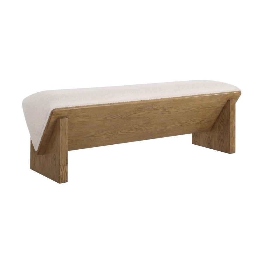 WEDGED OAK + SHEARLING BEDROOM BENCH