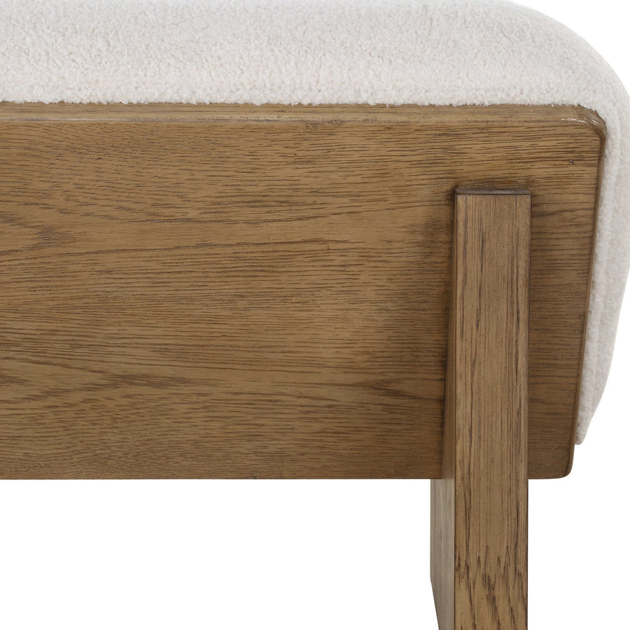 WEDGED OAK + SHEARLING BEDROOM BENCH