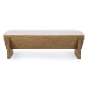 WEDGED OAK + SHEARLING BEDROOM BENCH