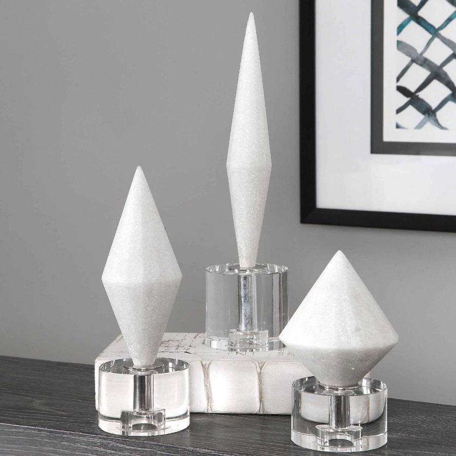 WHITE DIAMOND STONE SCULPTURES | SET OF 3