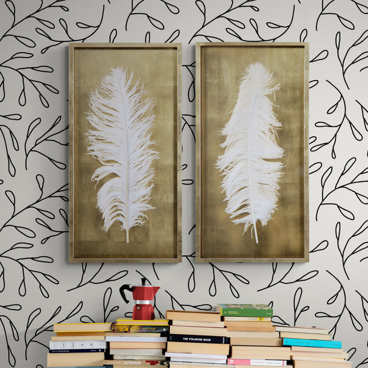 WHITE FEATHERS IN GOLD SHADOW BOXES