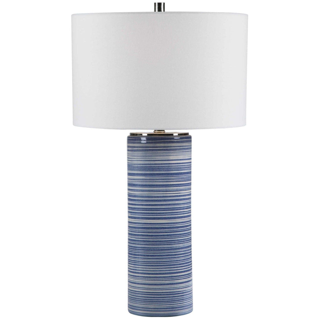 WHITE + INDIGO STRIPED CERAMIC TABLE LAMP