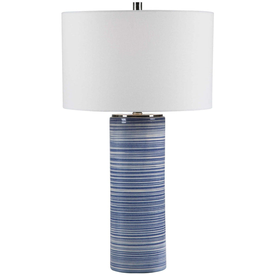 WHITE + INDIGO STRIPED CERAMIC TABLE LAMP