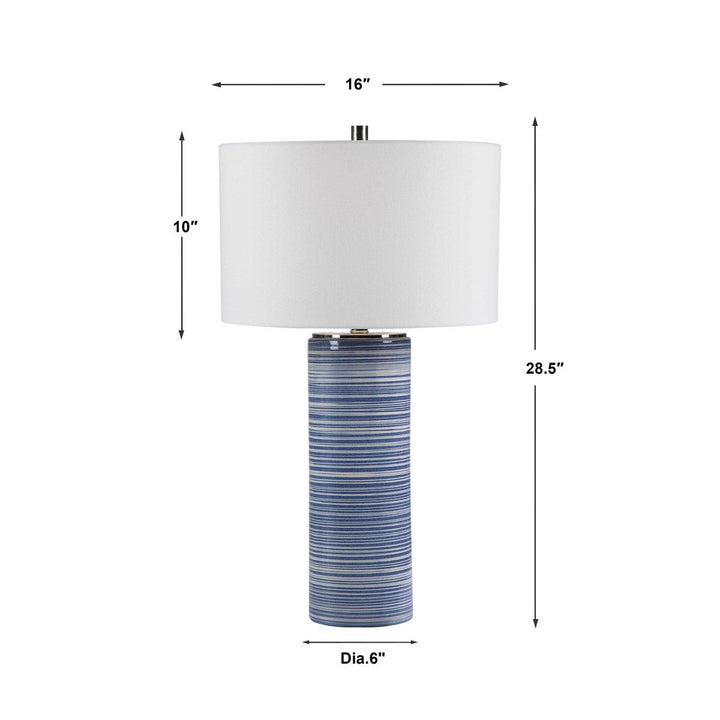 WHITE + INDIGO STRIPED CERAMIC TABLE LAMP