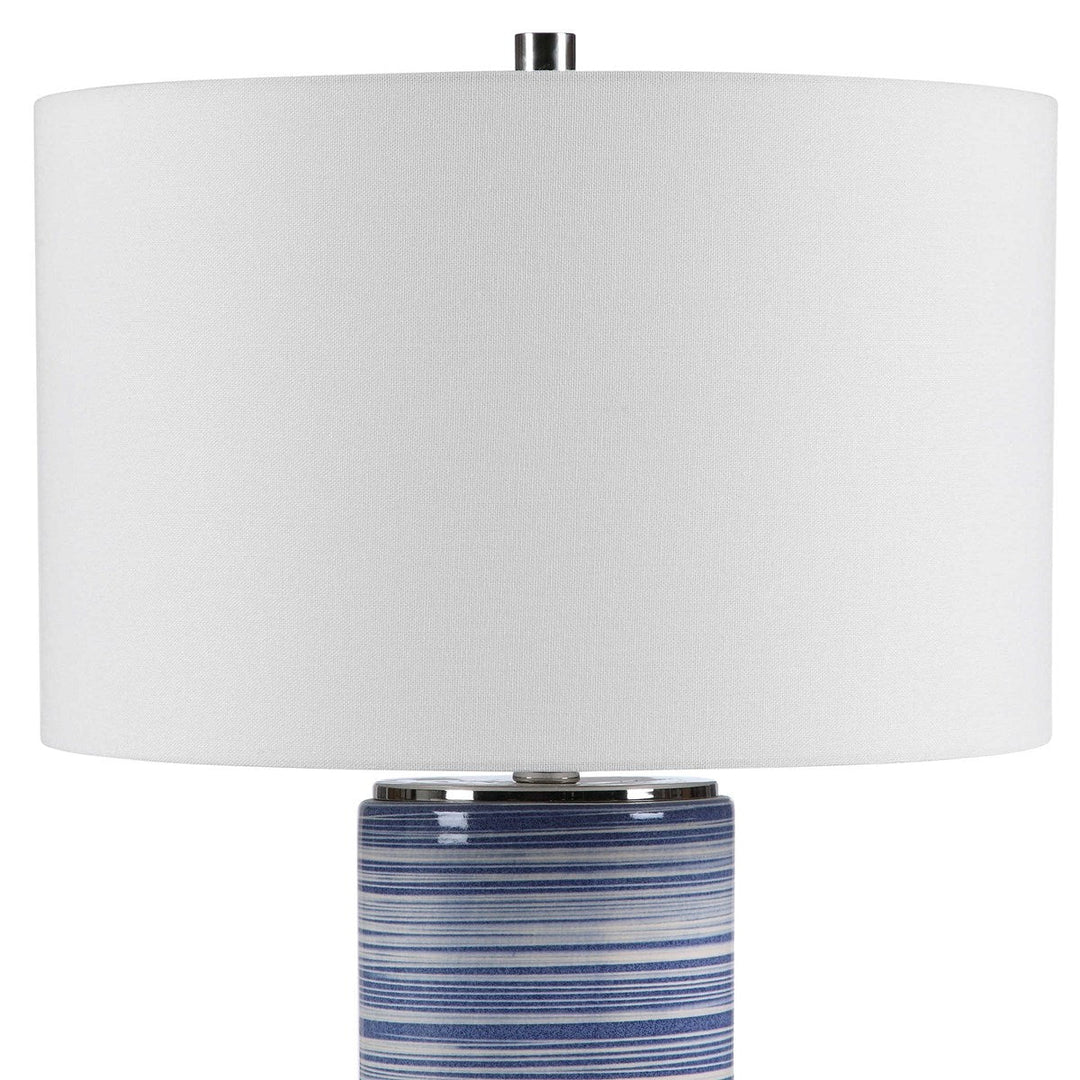 WHITE + INDIGO STRIPED CERAMIC TABLE LAMP