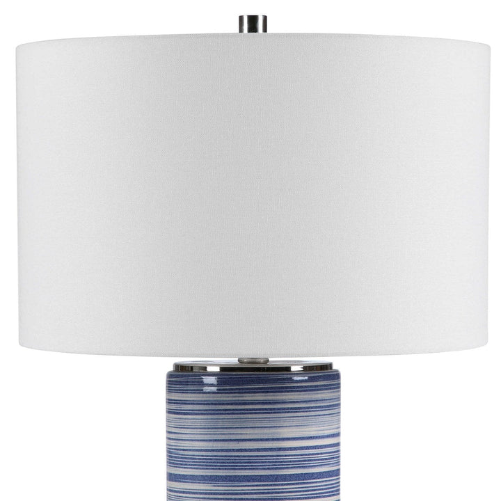 WHITE + INDIGO STRIPED CERAMIC TABLE LAMP