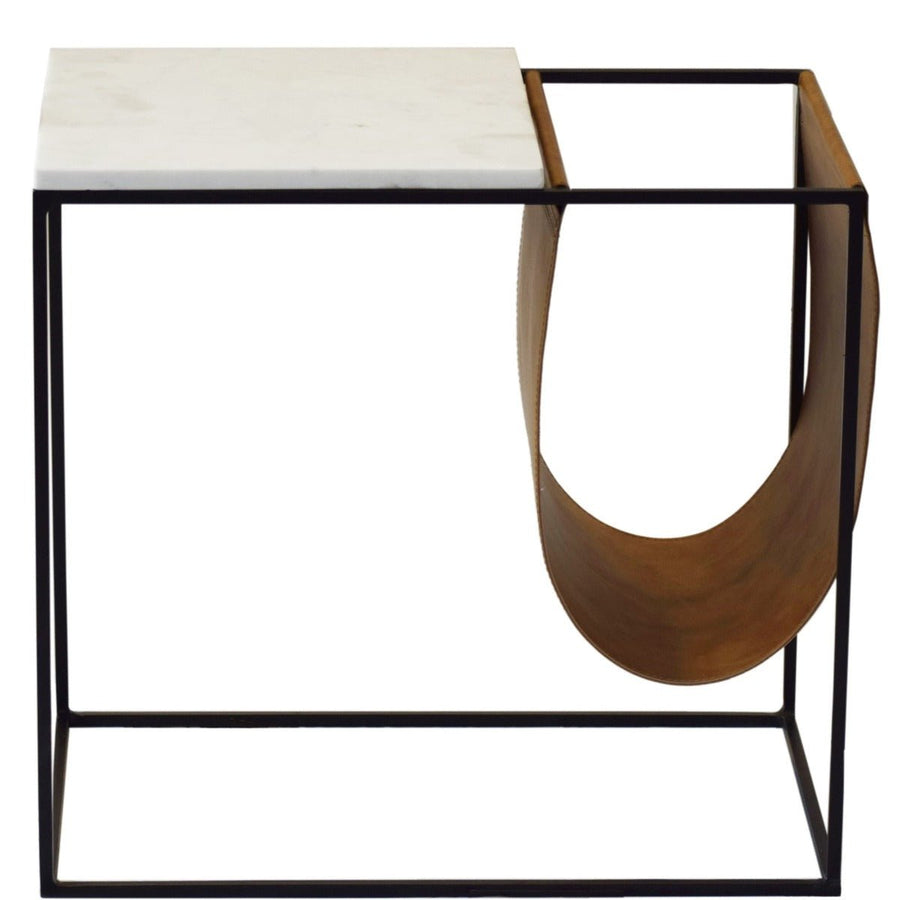 WHITE MARBLE + SADDLE SLING MAG TABLE