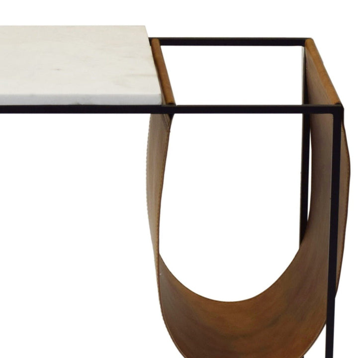 WHITE MARBLE + SADDLE SLING MAG TABLE