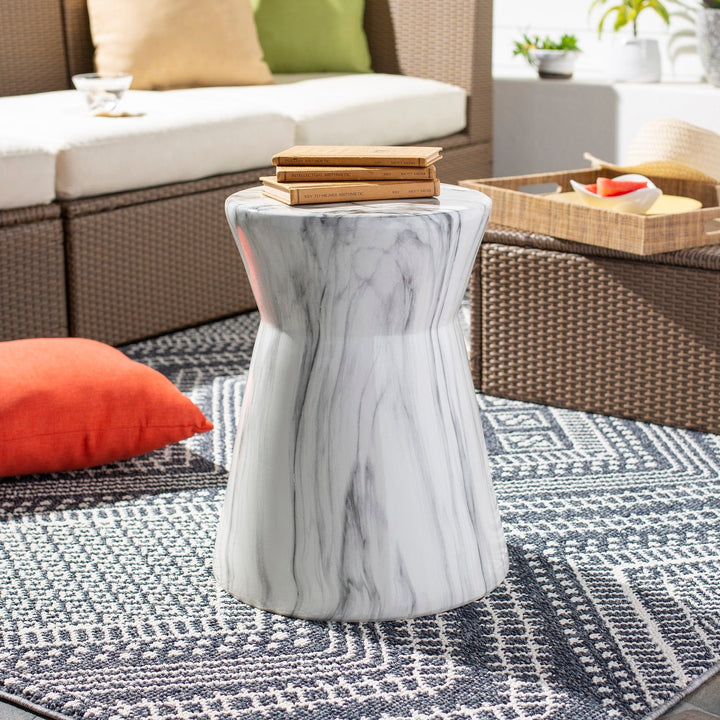 WHITE MARBLED CERAMIC GARDEN STOOL