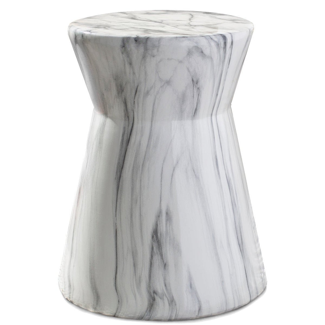 WHITE MARBLED CERAMIC GARDEN STOOL