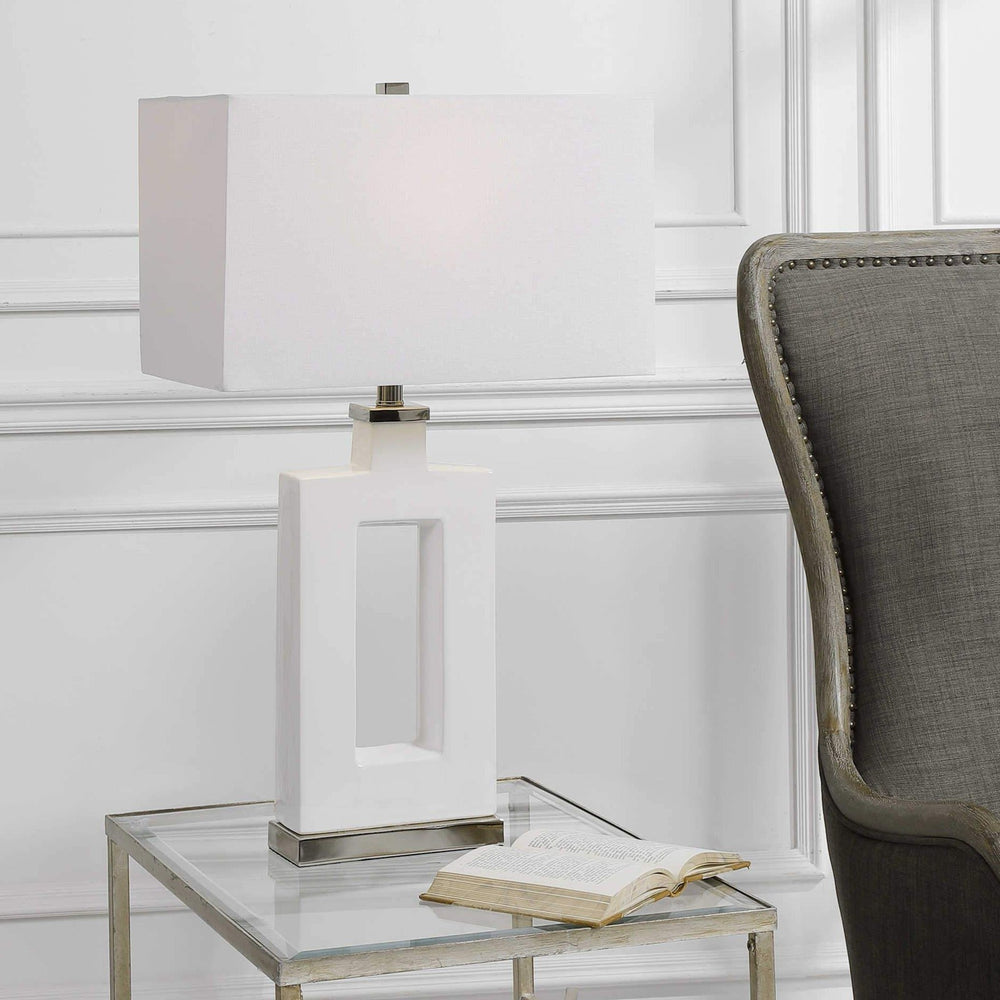 WHITE OPEN RECTANGULAR CERAMIC LAMP