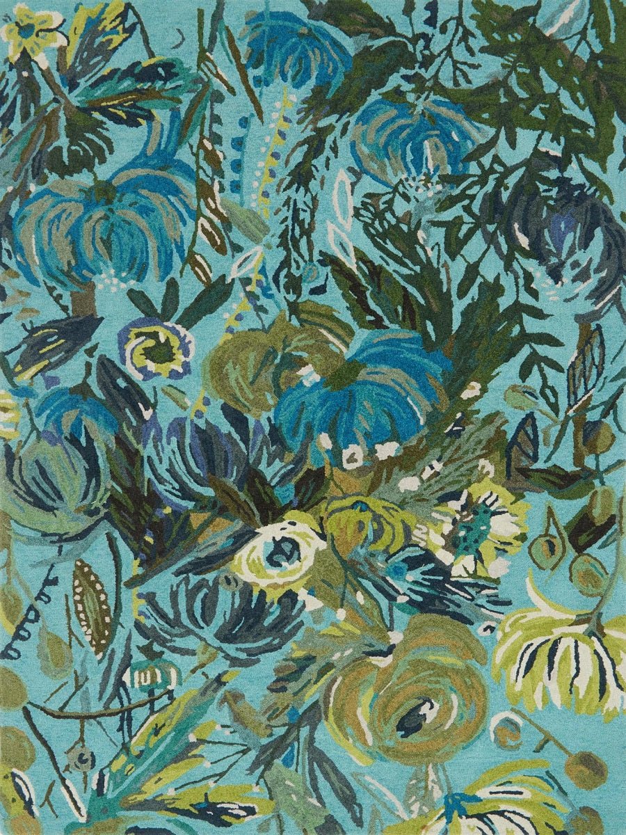 WILD BLOOM WOOL RUG: AQUA, GREEN