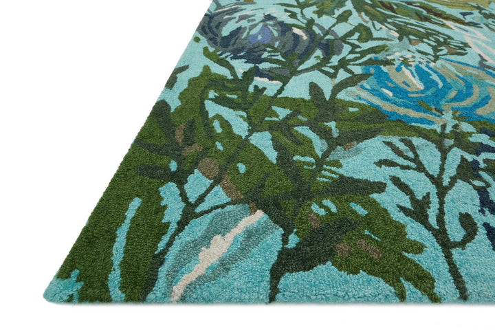 WILD BLOOM WOOL RUG: AQUA, GREEN