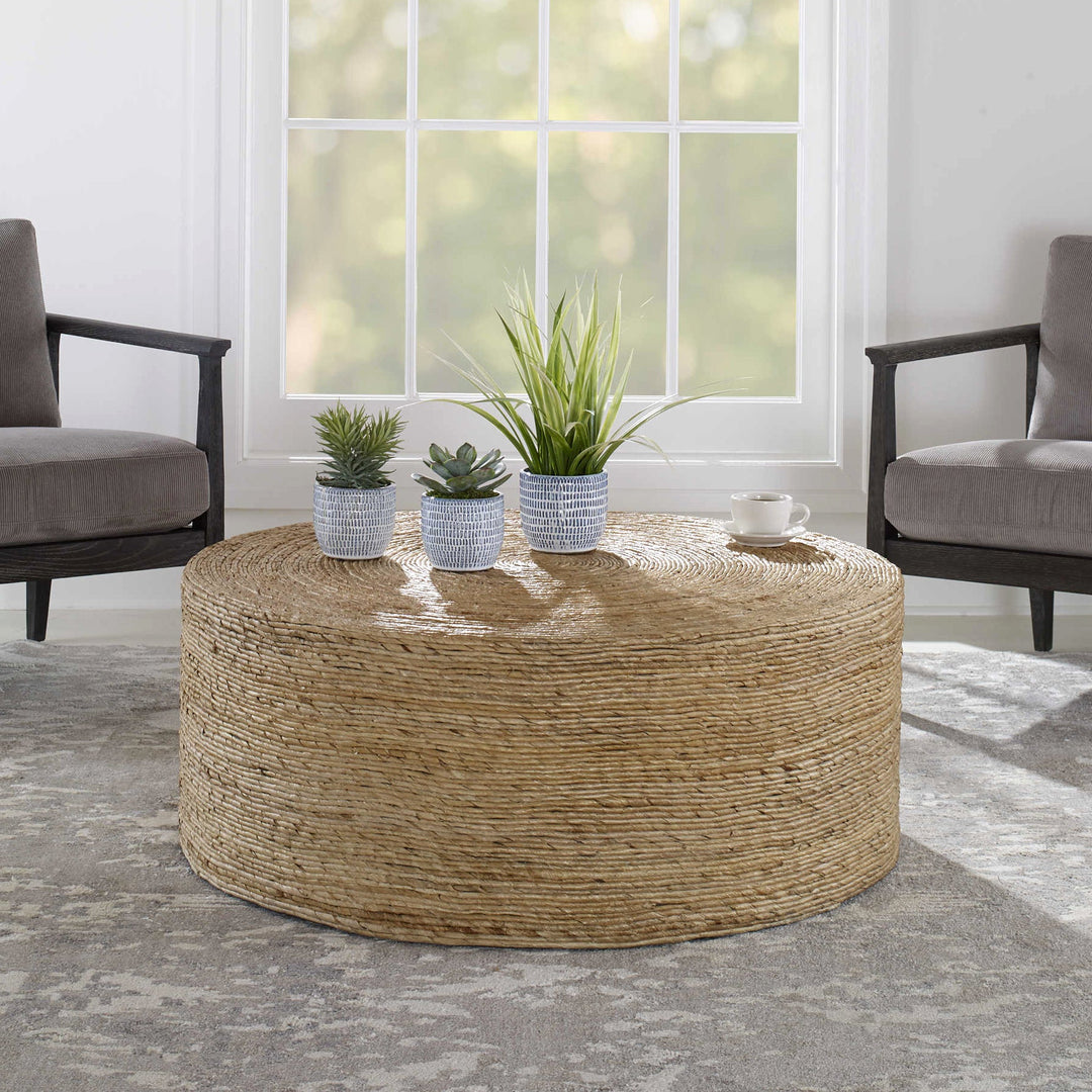 WOVEN BANANA LEAF ROUND COFFEE TABLE