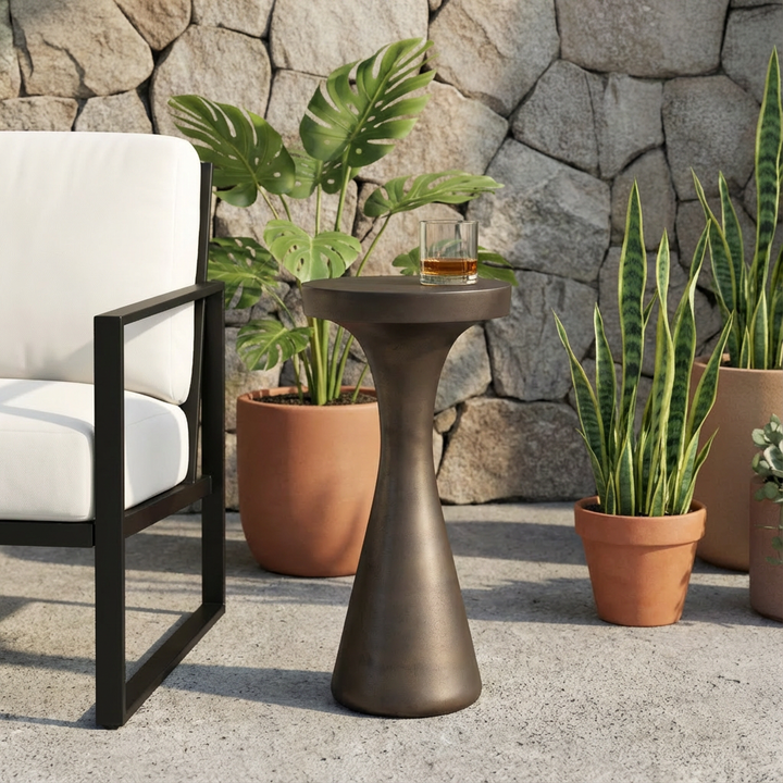 MIKO INDOOR-OUTDOOR BRONZE DRINK TABLE