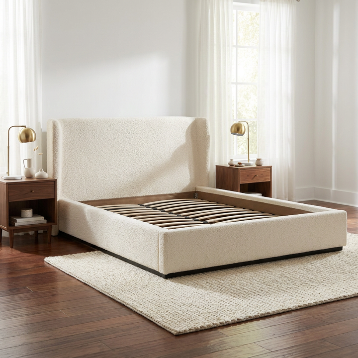 PRIYA CREAM BOUCLÉ UPHOLSTERED BED