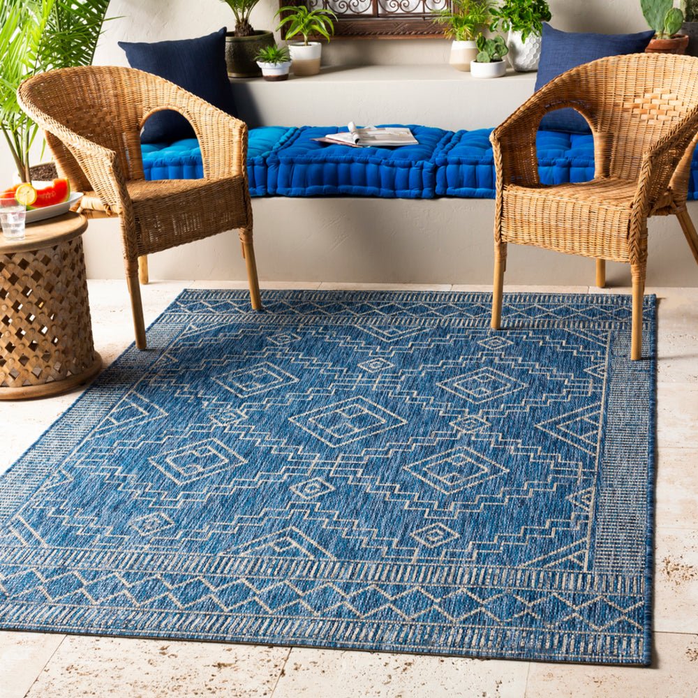 YONI OUTDOOR RUG: BLUE + WHITE