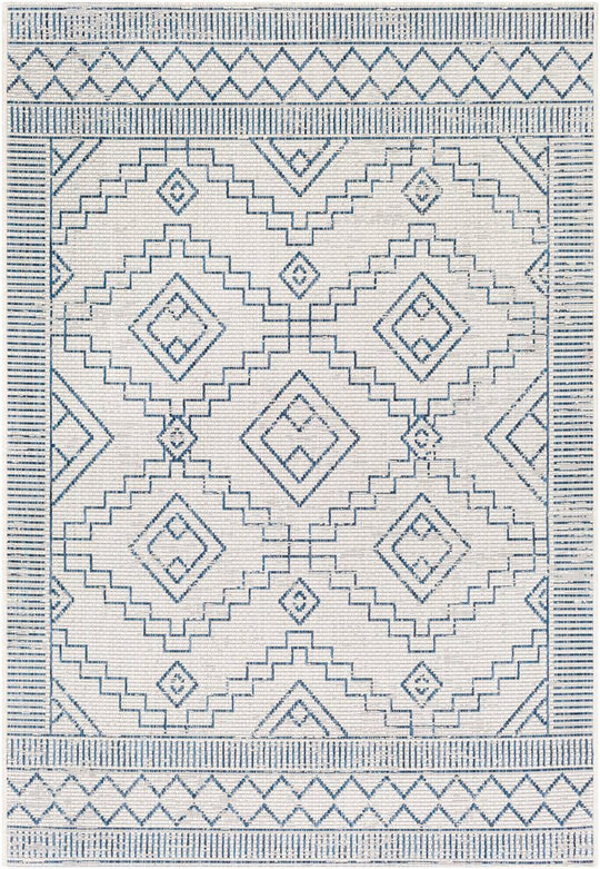 YONI OUTDOOR RUG: BLUE + WHITE