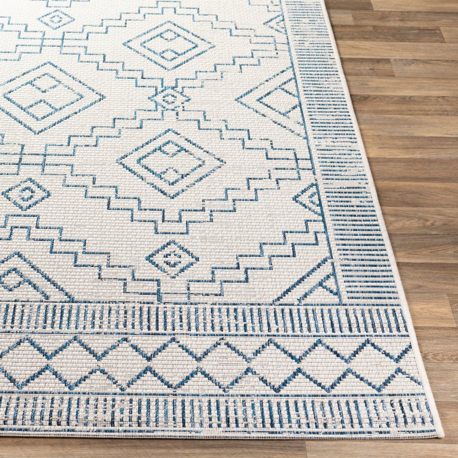 YONI OUTDOOR RUG: BLUE + WHITE