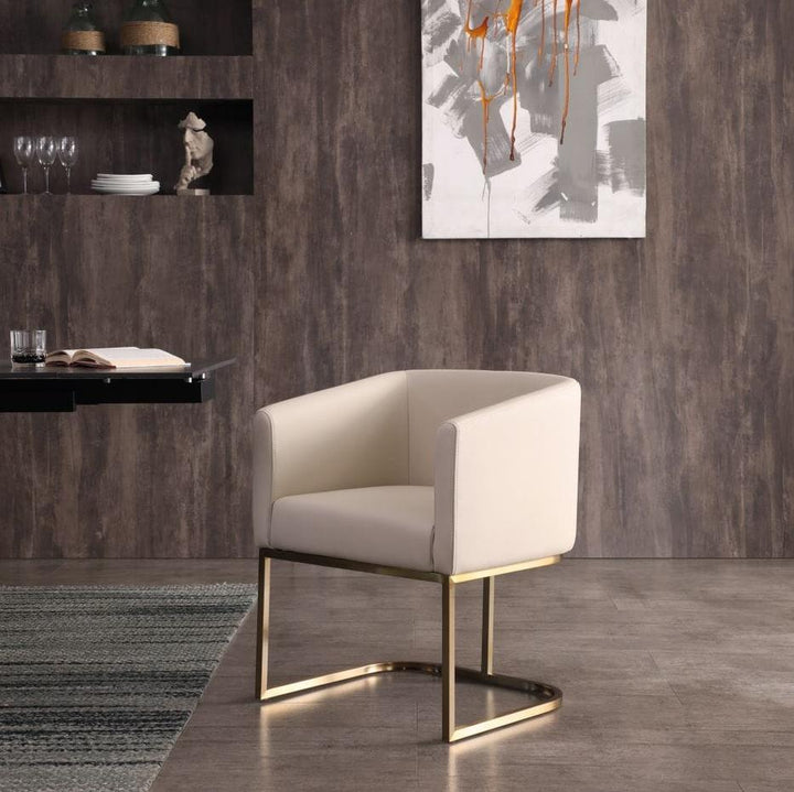 YUKON BEIGE LEATHERETTE & BRASS DINING CHAIR