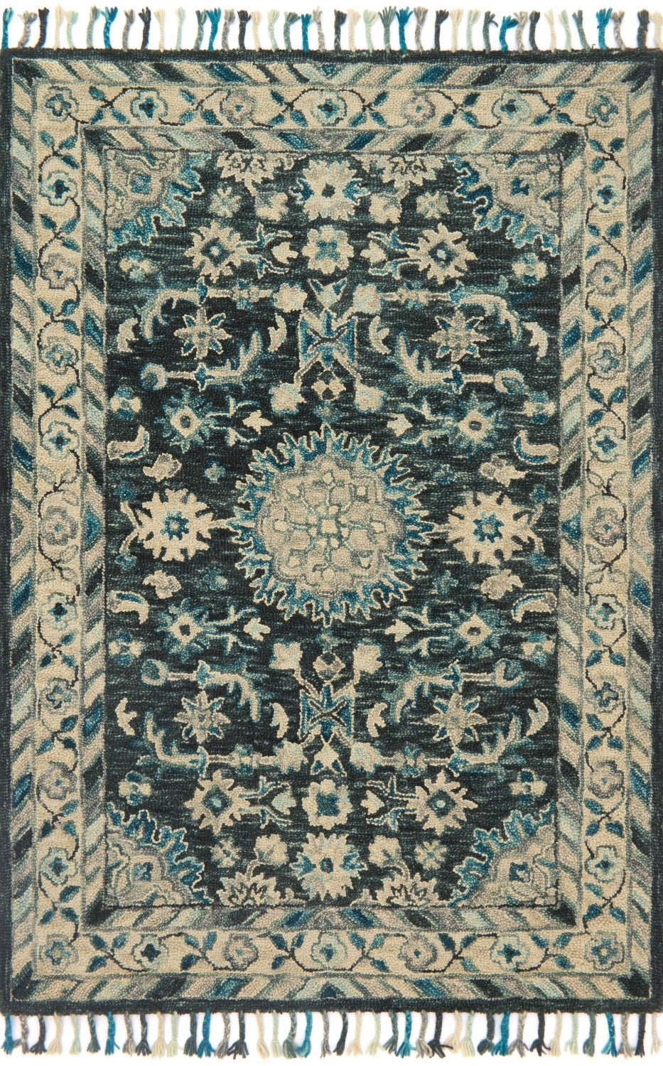 ZHARAH 02 HOOKED WOOL RUG: TEAL