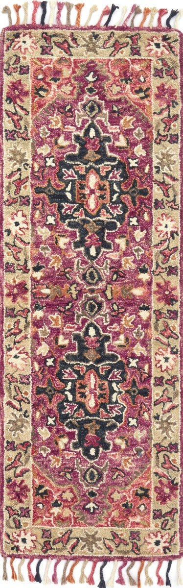 ZHARAH 05 HOOKED WOOL RUG: RASPBERRY