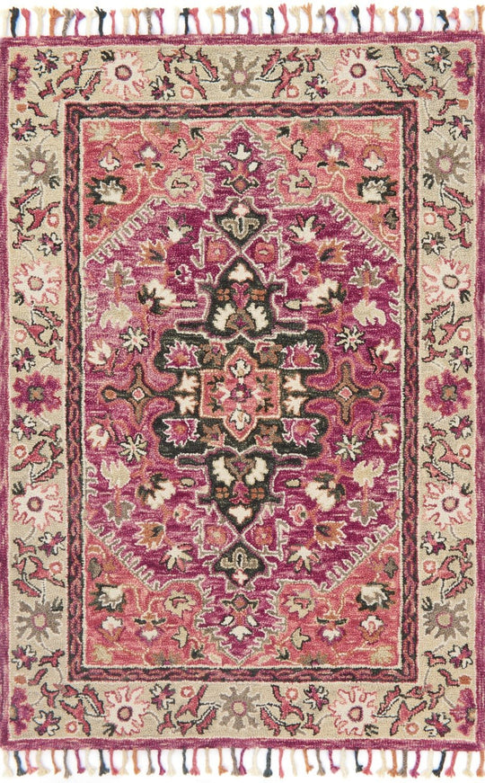 ZHARAH 05 HOOKED WOOL RUG: RASPBERRY