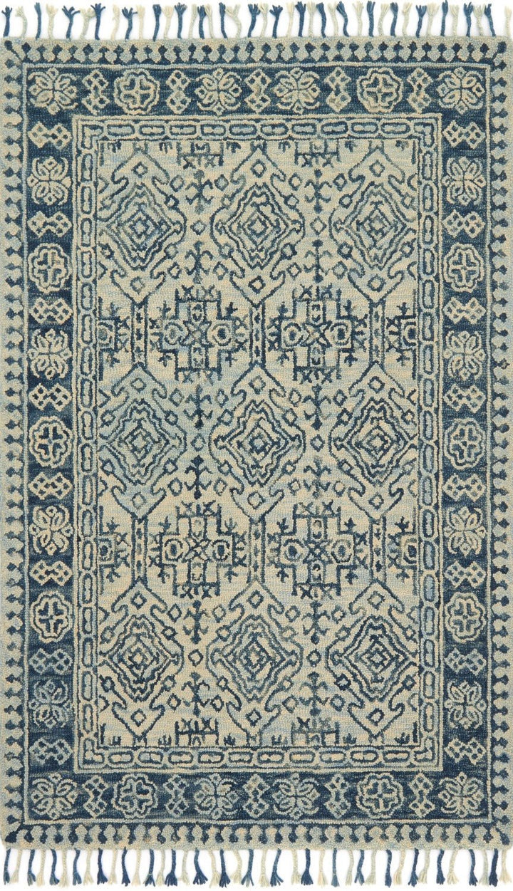 ZHARAH 09 HOOKED WOOL RUG: MIST, BLUE