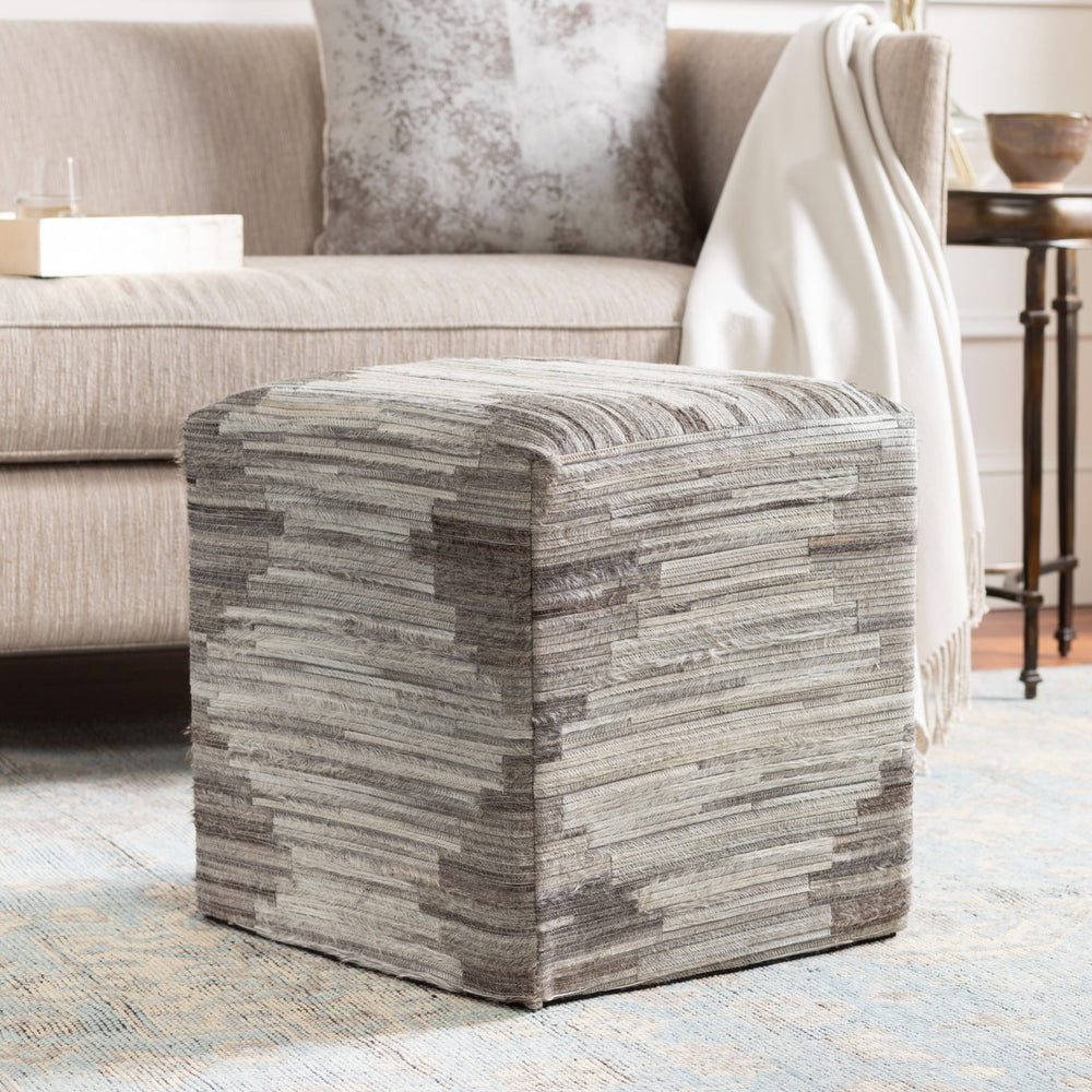 ZUMA HAIR ON HIDE PATCHWORK OTTOMAN