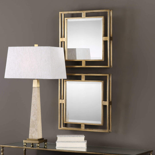 ALLICK GOLD SQUARE MIRRORS | SET OF 2