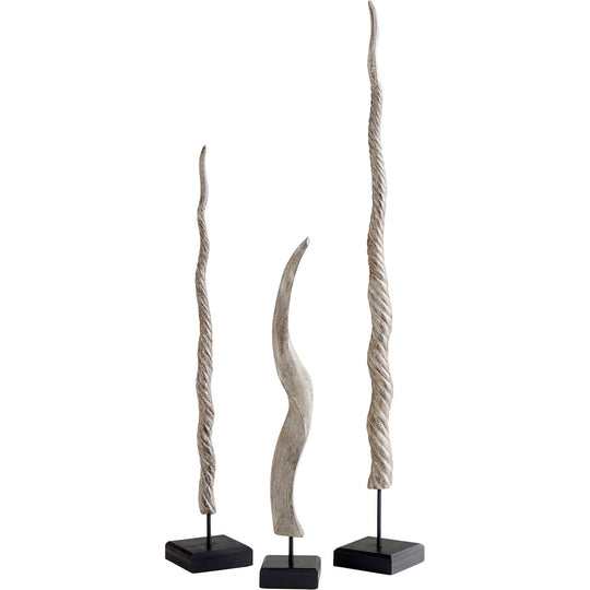 ADDAX WHITE WASH WOOD HORN SCULPTURES