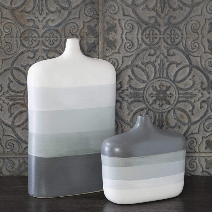 STRIPED GRAY OMBRE VASES | SET OF 2