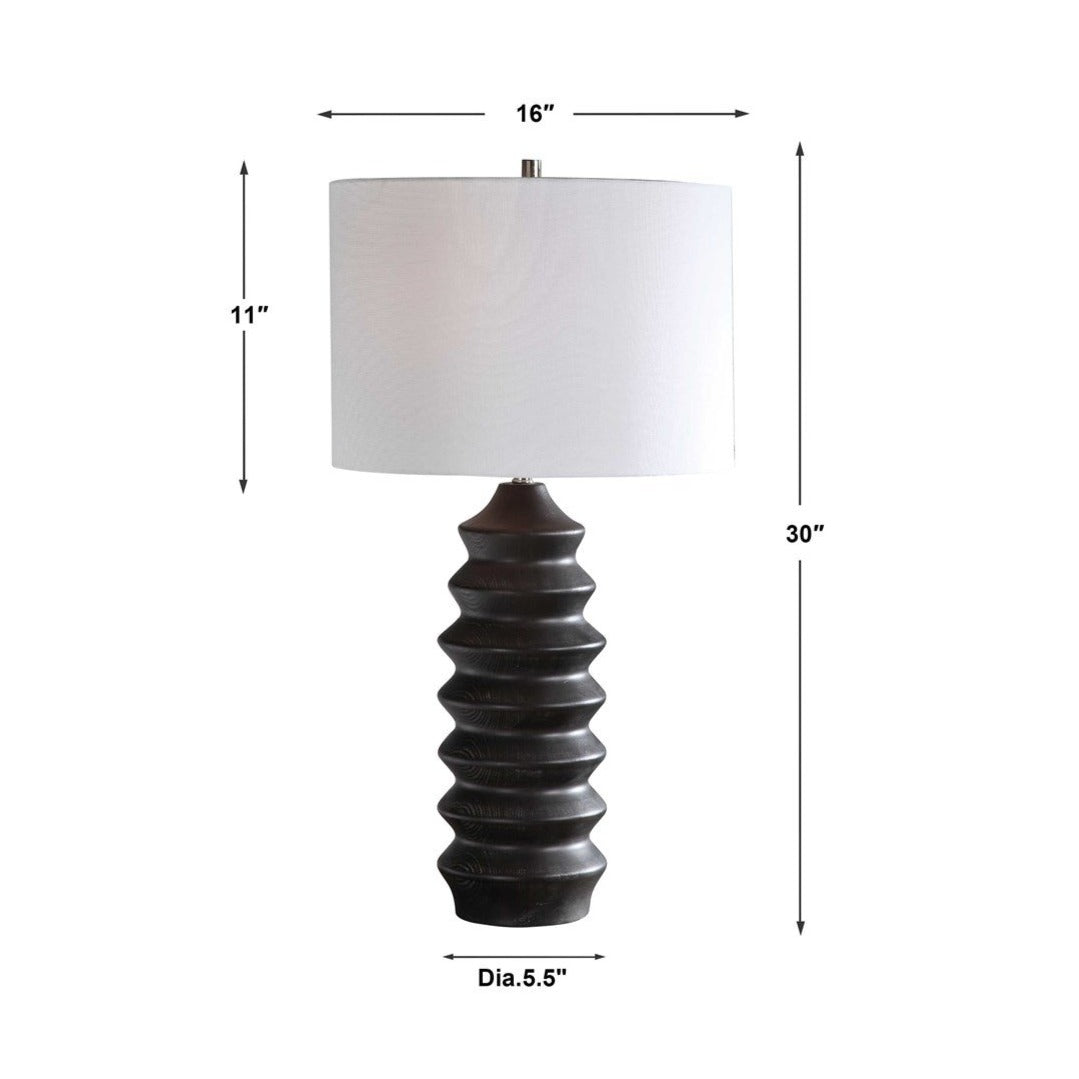 EBONY STAINED SCULPTED WOOD TABLE LAMP
