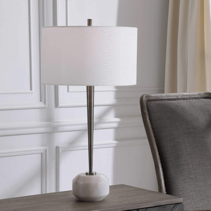 SCULPTED WHITE MARBLE BALL FOOT LAMP