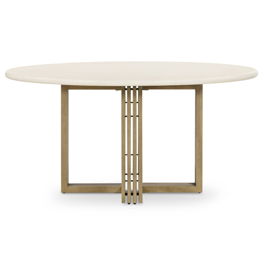 60"RD PARCHMENT CONCRETE + BRASS DINING TABLE