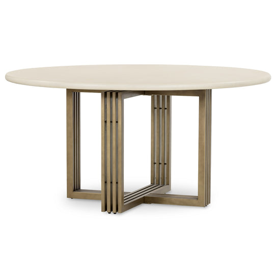 60"RD PARCHMENT CONCRETE + BRASS DINING TABLE