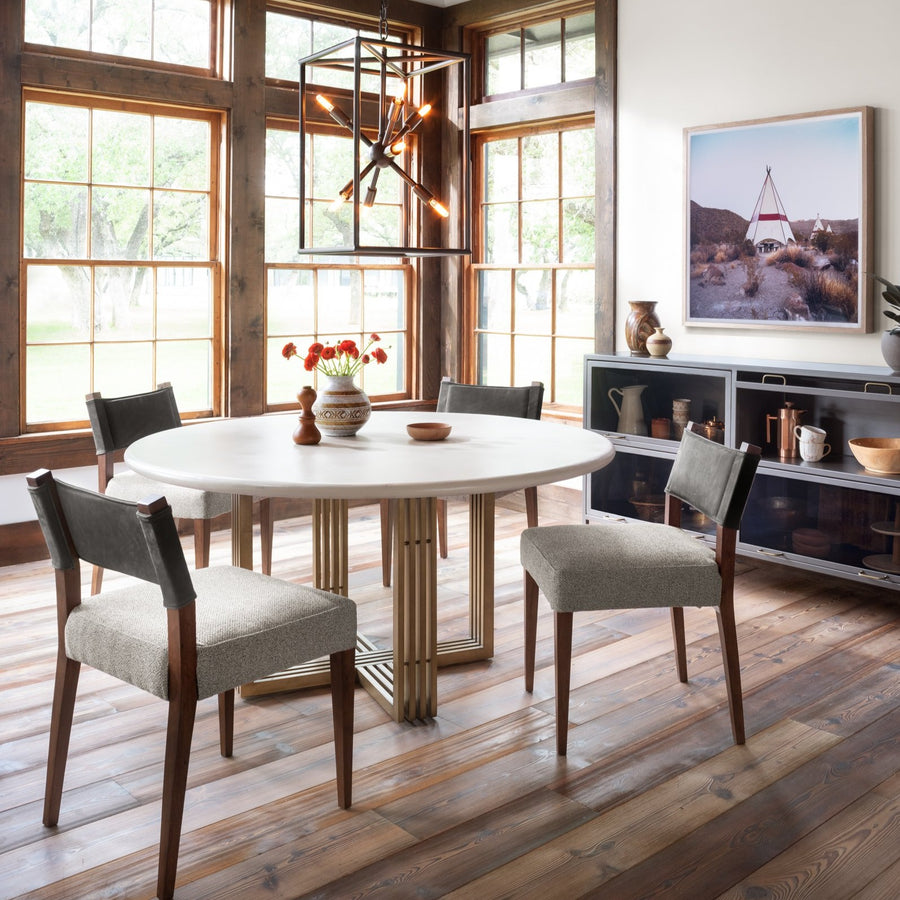 60"RD PARCHMENT CONCRETE + BRASS DINING TABLE