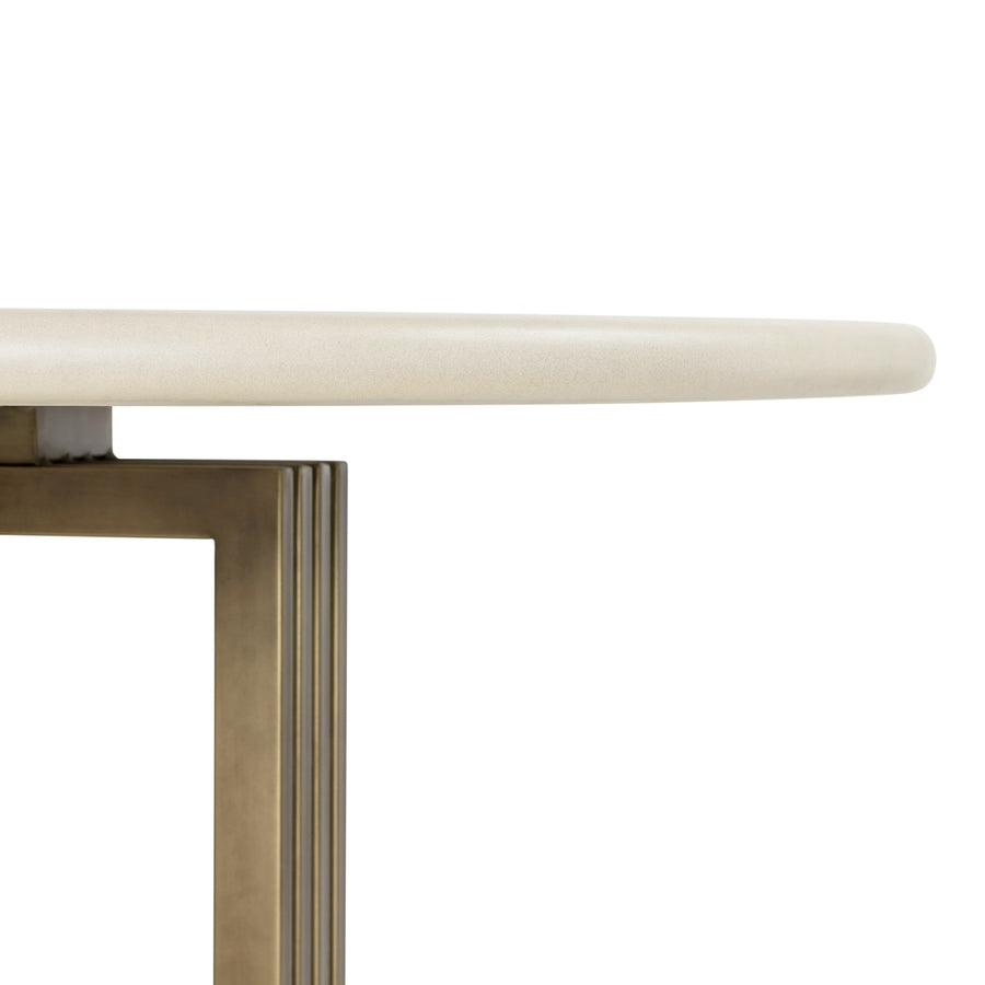 60"RD PARCHMENT CONCRETE + BRASS DINING TABLE