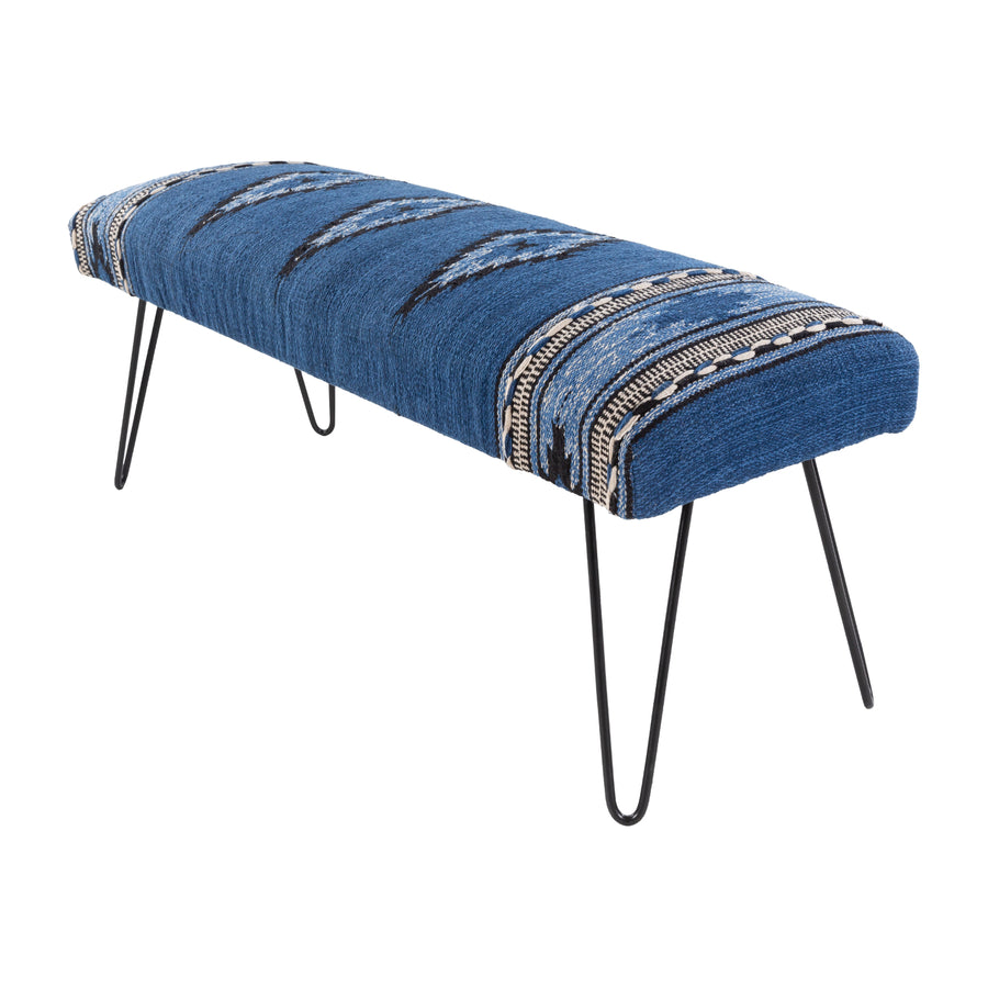 ADOBE COTTON KILIM BENCH: DENIM