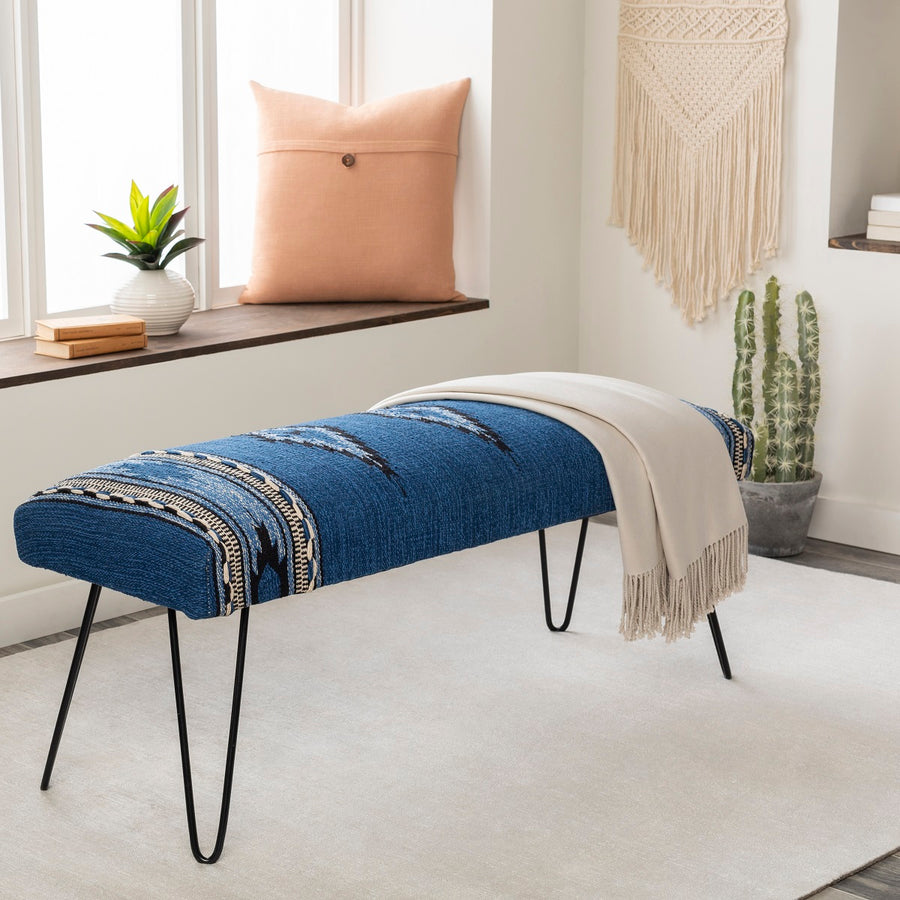 ADOBE COTTON KILIM BENCH: DENIM