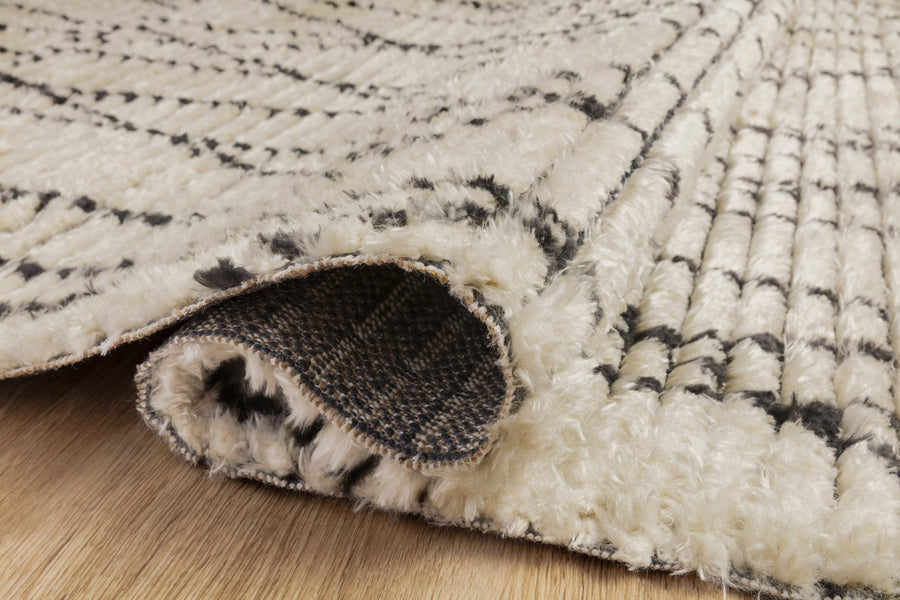 ALICE 01 RIBBED FRINGE RUG: CREAM, CHARCOAL