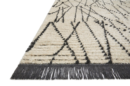 ALICE 01 RIBBED FRINGE RUG: CREAM, CHARCOAL