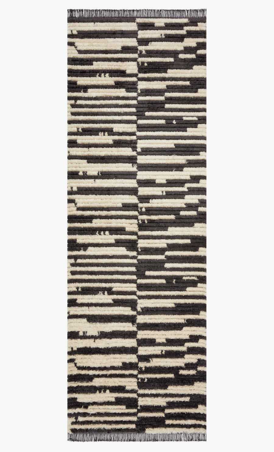 ALICE 03 RIBBED FRINGE RUG: CREAM, CHARCOAL