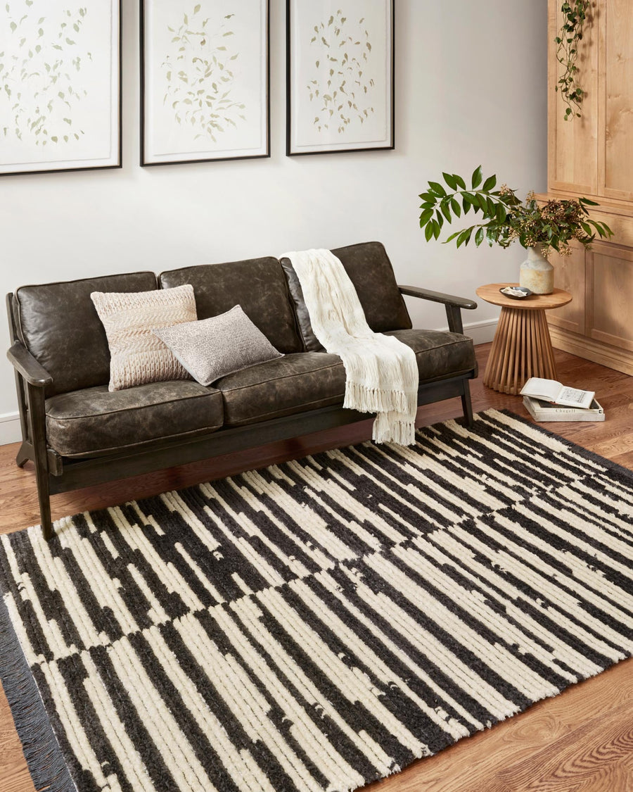 ALICE 03 RIBBED FRINGE RUG: CREAM, CHARCOAL