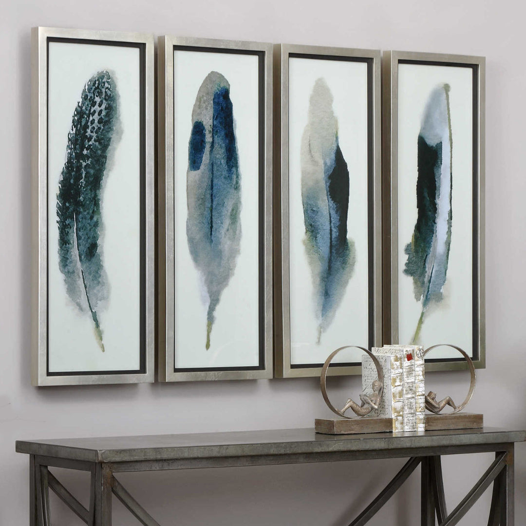 "FEATHERED BEAUTY" GLASS FRAMED PRINTS | SET OF 4