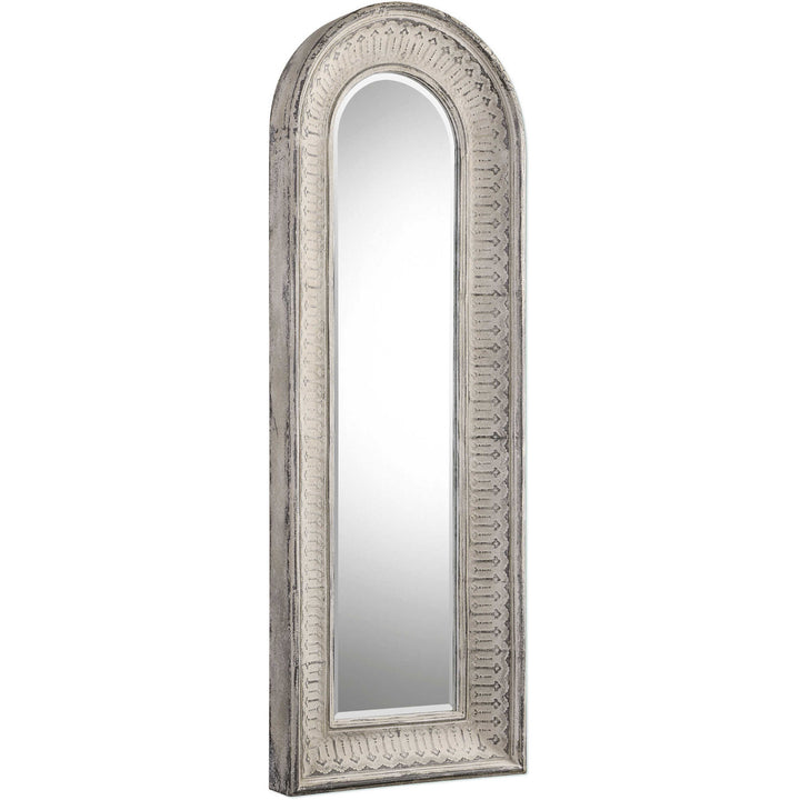 COZETTE AGED WHITE EMBOSSED ARCH MIRROR