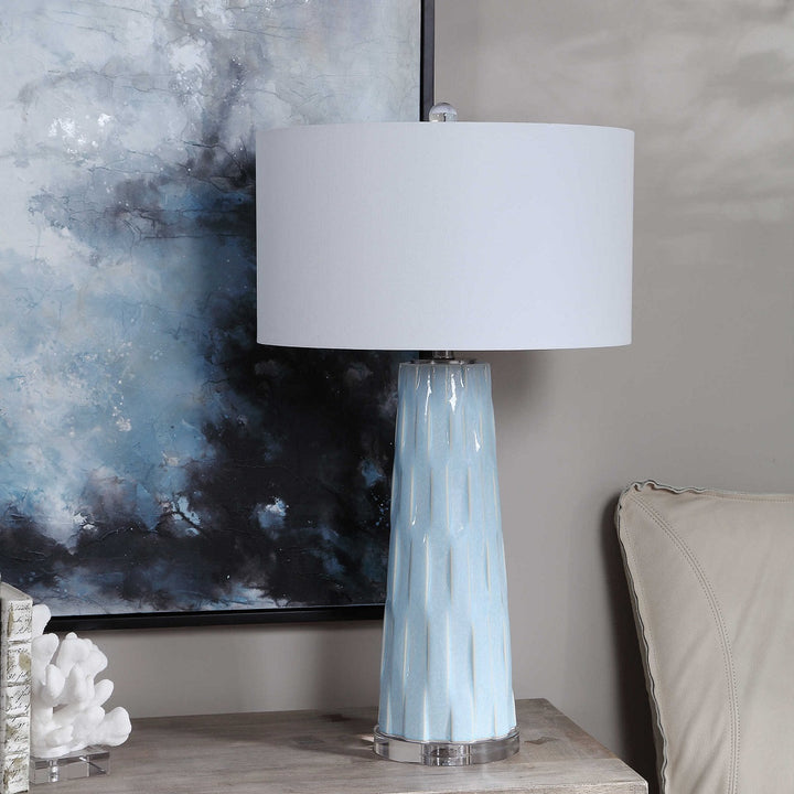 POWDER BLUE GLAZED CERAMIC TABLE LAMP